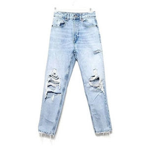 Zara Distressed Light Wash Mom Jeans Womens Size 0 Acid Washed Tapered Leg Denim